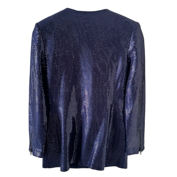 St. John Couture Dark Blue Paillette and Crystal 3/4 Sleeve Knit Jacket Size 2 - Picture 7 of 11